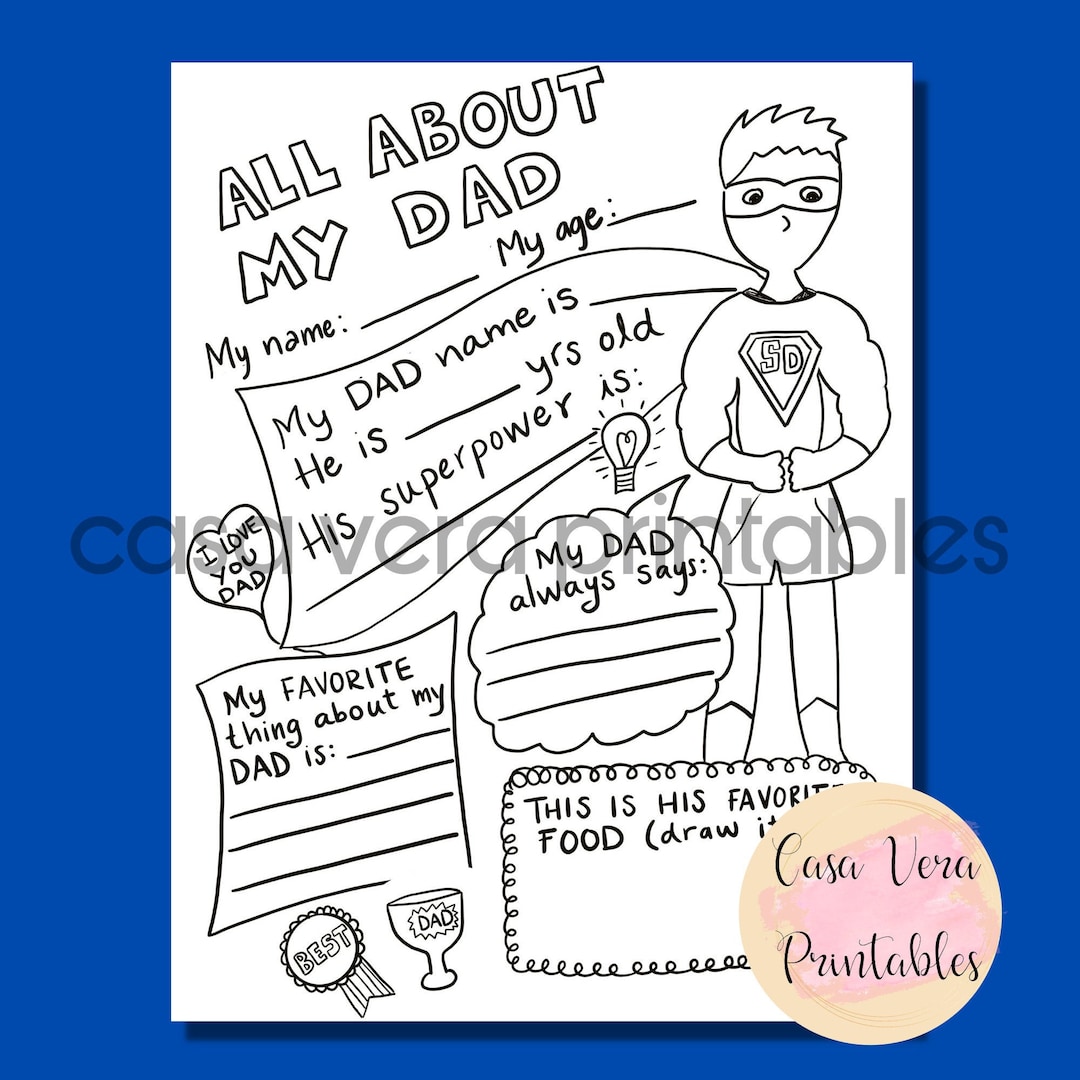 Instant Download All About Dad for Kids, Printable Father's Day ...