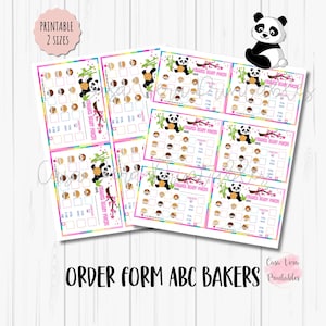 May include: Printable panda dessert punch order form with a pink and white colour scheme. The form has a list of different dessert punch flavours and a place to fill in the quantity of each flavour.