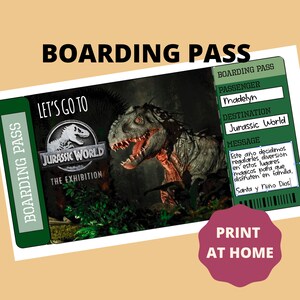 Jurassic World druckbare Flugticket-Bordkarte-Vorlage, Urlaub, Reise, Überraschung. Personalisiert. Druckfertig. Gefälschtes Flugticket