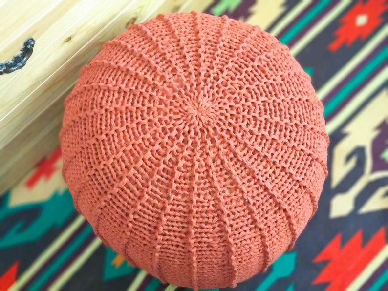 KNITTING PATTERN & video tutorial how to knit Pouf with ribs, Poof Knitting Ottoman Footstool Bean Bag, Pouffe, Floor cushion image 7