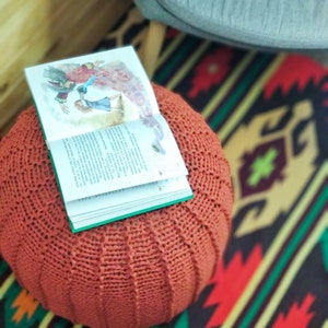 KNITTING PATTERN & video tutorial how to knit Pouf with ribs, Poof Knitting Ottoman Footstool Bean Bag, Pouffe, Floor cushion image 6