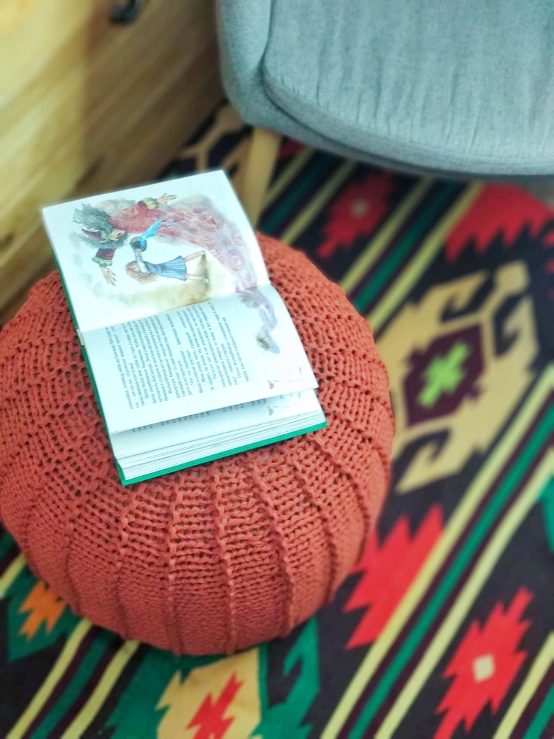 KNITTING PATTERN & video tutorial how to knit Pouf with ribs, Poof Knitting Ottoman Footstool Bean Bag, Pouffe, Floor cushion image 6