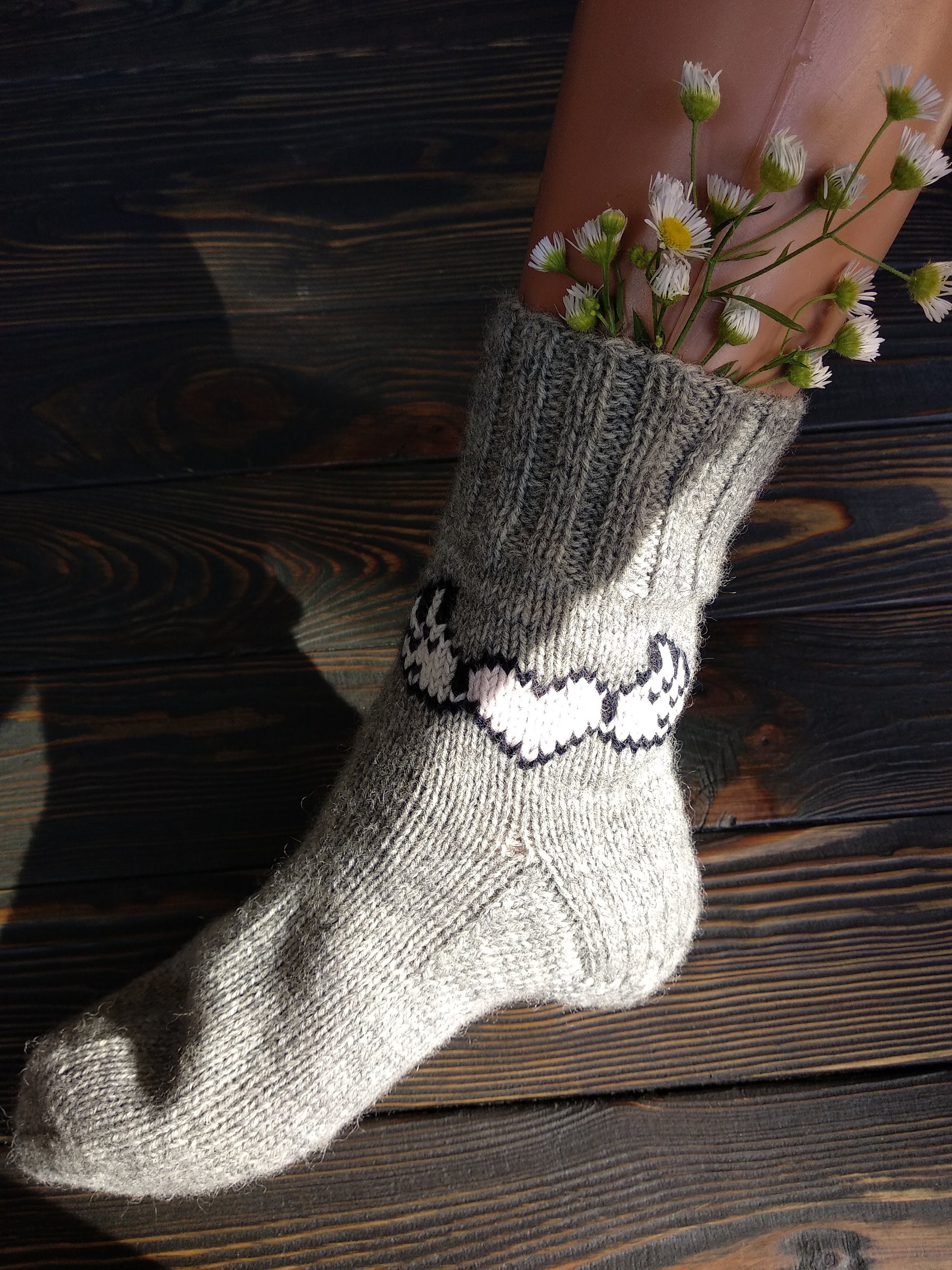 Knitted socks with embroidery heart wool socks gift for her Etsy