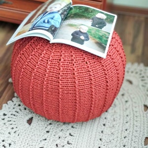 KNITTING PATTERN & video tutorial how to knit Pouf with ribs, Poof Knitting Ottoman Footstool Bean Bag, Pouffe, Floor cushion image 3