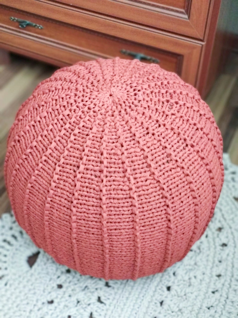 KNITTING PATTERN & video tutorial how to knit Pouf with ribs, Poof Knitting Ottoman Footstool Bean Bag, Pouffe, Floor cushion image 2