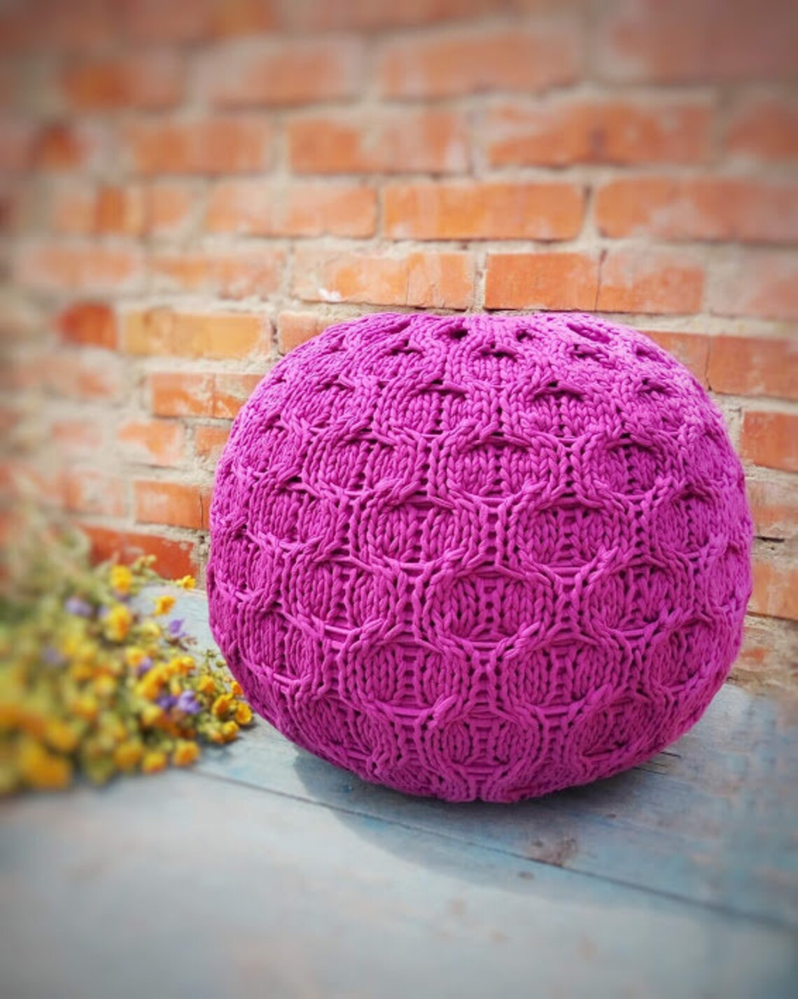 Round Knitted Pouf Chunky Pouf Crochet Pouf Ottoman Large Etsy