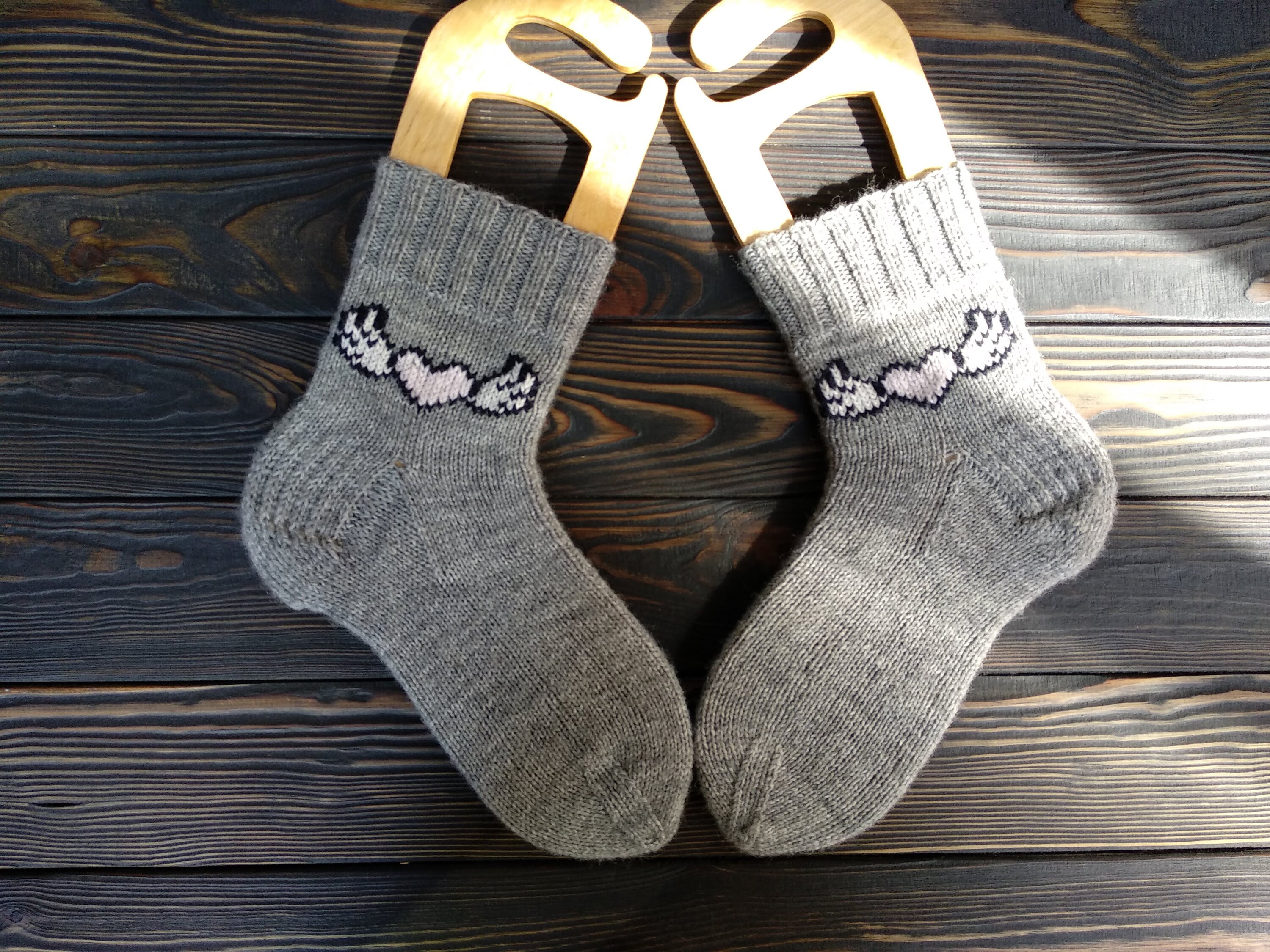 Knitted socks with embroidery heart wool socks gift for her Etsy