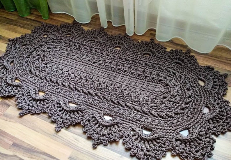Oval Crocheted Rug Textured Cozy Carpet Crochet Bedside Mat Etsy