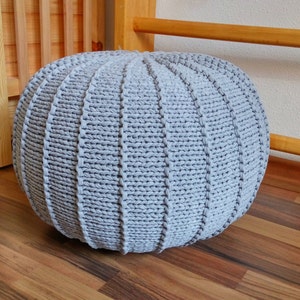 KNITTING PATTERN & video tutorial how to knit Pouf with ribs, Poof Knitting Ottoman Footstool Bean Bag, Pouffe, Floor cushion image 8