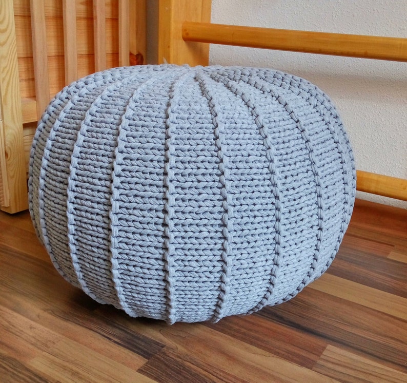 KNITTING PATTERN & video tutorial how to knit Pouf with ribs, Poof Knitting Ottoman Footstool Bean Bag, Pouffe, Floor cushion image 8