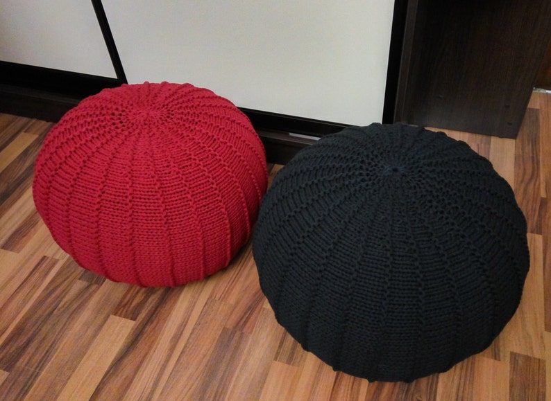 KNITTING PATTERN & video tutorial how to knit Pouf with ribs, Poof Knitting Ottoman Footstool Bean Bag, Pouffe, Floor cushion image 5