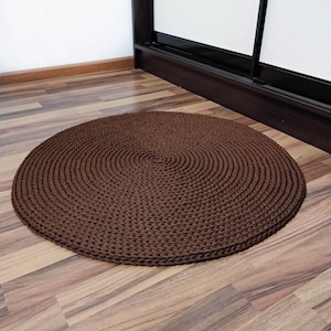 Round Crocheted Polyester Cord Rug, Handmade cozy carpet, crochet bedside mat, Home decor, Home textiles