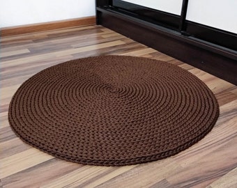 Round Crocheted Polyester Cord Rug, Handmade cozy carpet, crochet bedside mat, Home decor, Home textiles