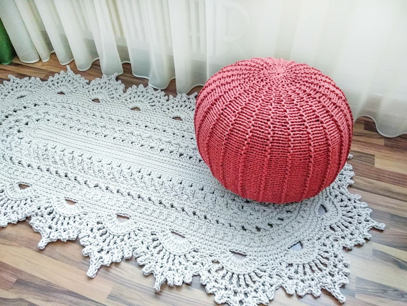 KNITTING PATTERN & video tutorial how to knit Pouf with ribs, Poof Knitting Ottoman Footstool Bean Bag, Pouffe, Floor cushion image 4