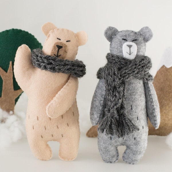 Felt Bear PDF Pattern, Woodland Plush Sewing Garland, Bear Baby Mobile, Cute Bear Toy Sewing Tutorial