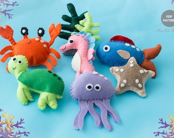 Felt Pattern - Under the Sea Collection - Starfish, Jellyfish, Seahorse, Turtle, Crab, Fish, Seaweed - Baby Ocean Mobile