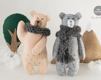 Felt Bear PDF Pattern, Woodland Plush Sewing Garland, Bear Baby Mobile, Cute Bear Toy Sewing Tutorial