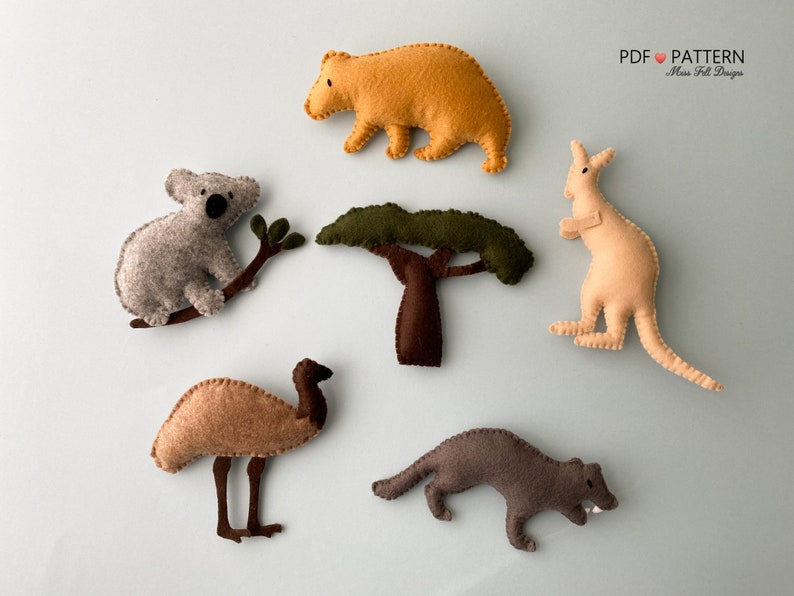 Australian Animal Sewing PDF Patterns, Aussie Animal Felt, Kangaroo Koala Wombat Tasmanian Devil Emu, Digital Pattern, Instant DownloadFelt image 7