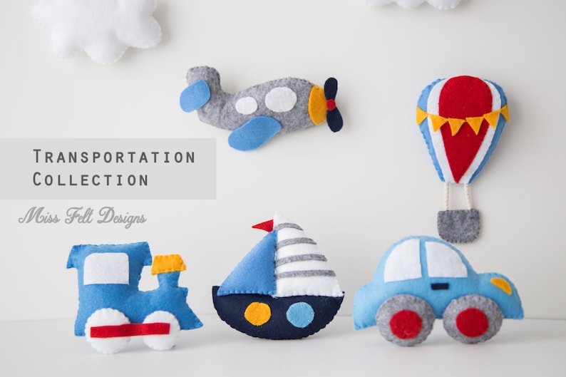 PDF Tutorial Transportation Mobile, Felt Pattern Nursery, Airplane Train Boat Car Cloud, Hot Air Balloon, Plushies Tutorial DIY image 7