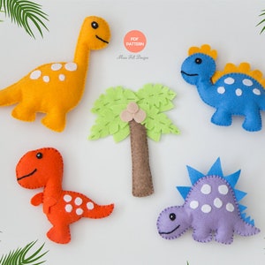 Dinosaur Felt Animals PDF pattern download, Plush Sewing Pattern for Ornaments, Baby Mobile, Cute dinosaur toy sewing tutorial image 1
