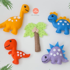 Dinosaur Felt Animals PDF pattern download, Plush Sewing Pattern for Ornaments, Baby Mobile, Cute dinosaur toy sewing tutorial image 1