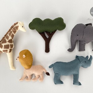Jungle Animal Sewing PDF Patterns, Safari Animal Felt, Giraffe Elephant Rhino Lion, Digital Pattern, Instant DownloadFelt