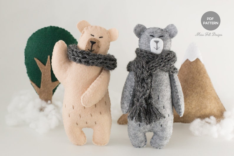 Felt Bear PDF Pattern, Woodland Plush Sewing Garland, Bear Baby Mobile, Cute Bear Toy Sewing Tutorial image 1