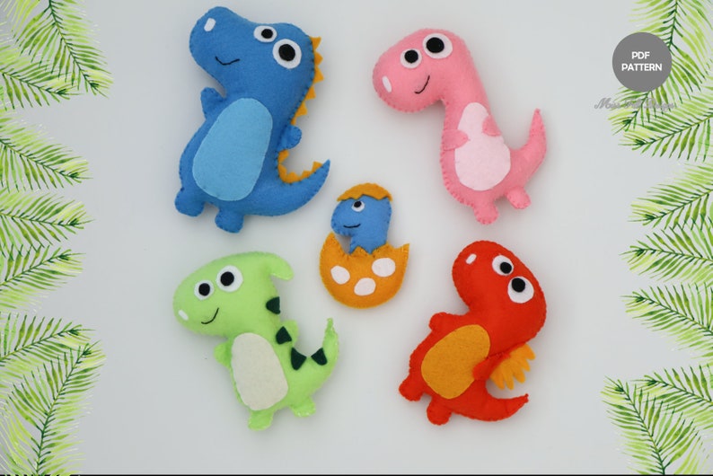 Felt pattern dinosaur PDF, Pattern dinosaur felt Sewing, Cute dinosaur ornament, DIY dinosaur sewing image 2