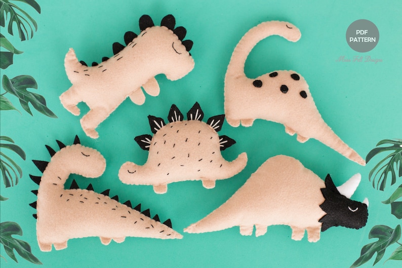 Felt Dinosaur Sewing Patterns, Dinosaur Felt Animals PDF Pattern, Plush Sewing Pattern for Ornaments, Baby Mobile Neutral Dinosaur image 9