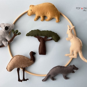 Australian Animal Sewing PDF Patterns, Aussie Animal Felt, Kangaroo Koala Wombat Tasmanian Devil Emu, Digital Pattern, Instant DownloadFelt image 1