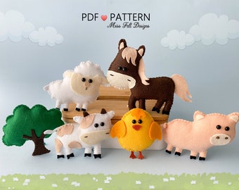 Farm PDF Pattern for felt decoration set, Step by step Tutorial with pictures and templates included, BONUS SVG Pattern