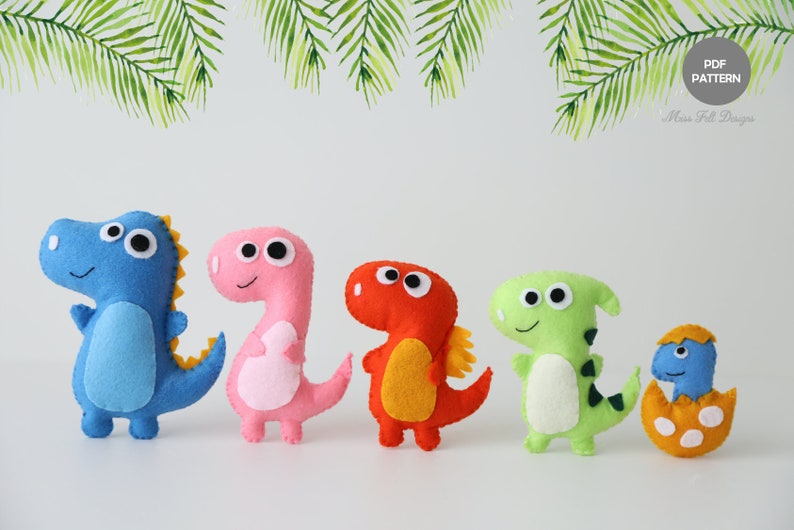 Felt pattern dinosaur PDF, Pattern dinosaur felt Sewing, Cute dinosaur ornament, DIY dinosaur sewing image 1