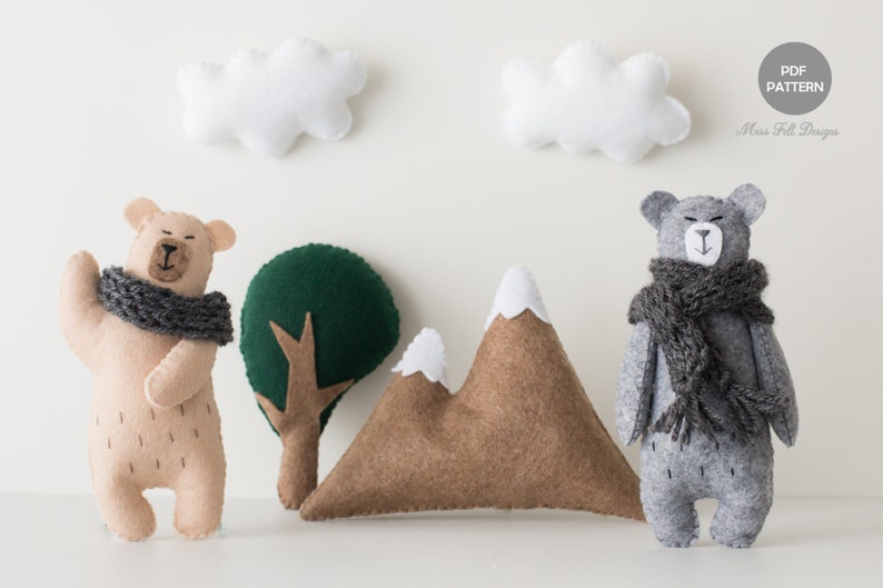 Felt Bear PDF Pattern, Woodland Plush Sewing Garland, Bear Baby Mobile, Cute Bear Toy Sewing Tutorial image 8
