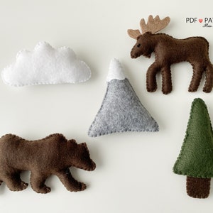 Woodland PDF Felt Sewing Pattern, PDF Download, Baby Mobile, Woodland Nursery, Forest Bear Moose ...