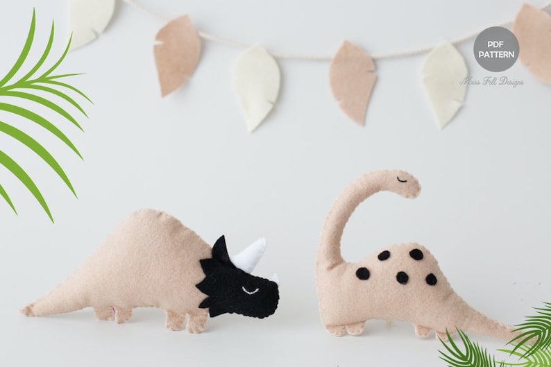 Felt Dinosaur Sewing Patterns, Dinosaur Felt Animals PDF Pattern, Plush Sewing Pattern for Ornaments, Baby Mobile Neutral Dinosaur image 3