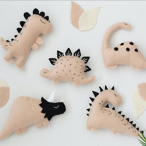 Felt Dinosaur Sewing Patterns, Dinosaur Felt Animals PDF Pattern, Plush Sewing Pattern for Ornaments, Baby Mobile Neutral Dinosaur image 1