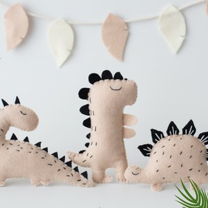 Felt Dinosaur Sewing Patterns, Dinosaur Felt Animals PDF Pattern, Plush Sewing Pattern for Ornaments, Baby Mobile Neutral Dinosaur image 2