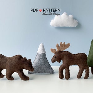 Woodland  PDF Felt Sewing Pattern, PDF Download, Baby Mobile, Woodland Nursery, Forest Bear Moose Tree Cloud mountainNursery