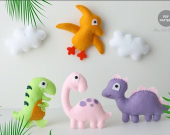 Felt pattern cute dinosaur PDF, Pattern dinosaur felt Sewing,  Dinosaur ornament nursery, DIY dinosaur sewing