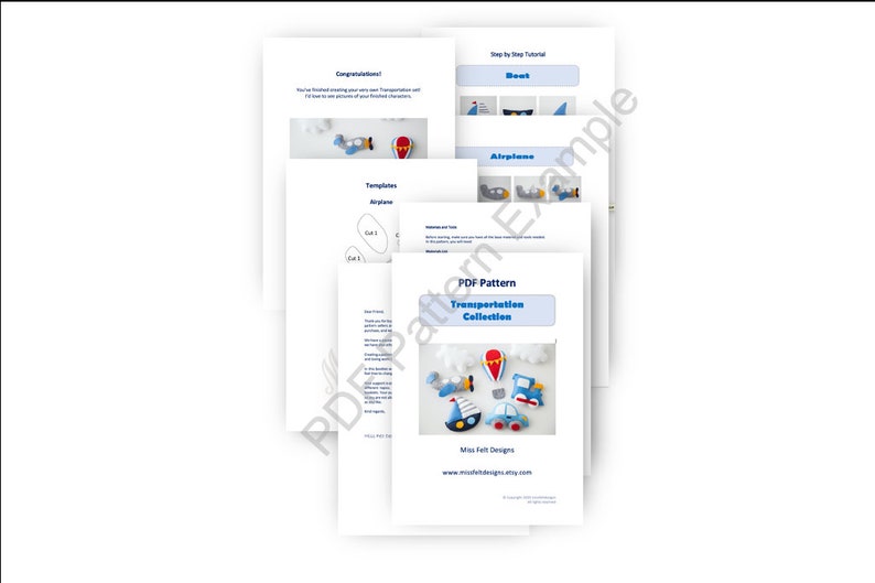 PDF Tutorial Transportation Mobile, Felt Pattern Nursery, Airplane Train Boat Car Cloud, Hot Air Balloon, Plushies Tutorial DIY image 8