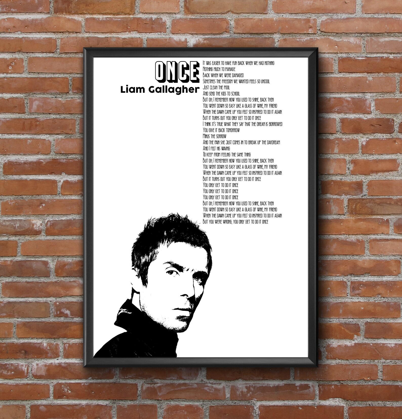 Liam Gallagher Once Lyrics portrait Print British Music Etsy