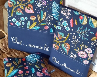 Pochette à livre de poche personnalisée en coton imprimé, étui à livre, idée cadeau Noël, maîtresse...