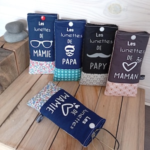 Étui à lunettes en coton personnalisé – "Les lunettes de Mamie, Papy, Papa, Maman"