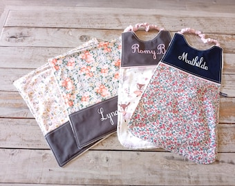 Serviette de cantine personnalisée pour enfants – serviette maternelle prénom–tissu au choix, éponge bambou, avec/sans pochon – repas enfant