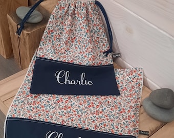 Serviette de table/cantine personnalisée en éponge de bambou et coton imprimé avec sac de rangement assorti