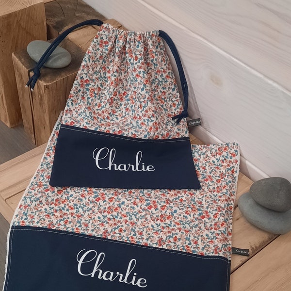 Serviette de table/cantine personnalisée en éponge de bambou et coton imprimé avec sac de rangement assorti