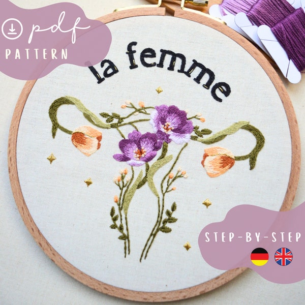 Uterus Anatomy PDF Hand Embroidery Pattern| Thread Painting Embroidery Tutorial For Beginners| Downloadable PDF Floral Embroidery Hoop Art