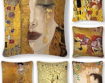 Housse de coussin originale impression d'art Gustave Klimt maison décoration salon canapé 45 cm x 45 cm