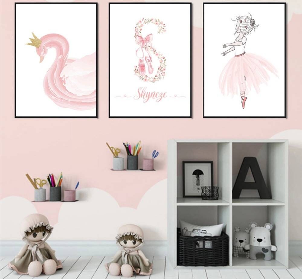 3 Affiches 100% Coton Décoration Murale Personnalisée Chambre Lettre Prénom Cygne Petite Danseuse Co