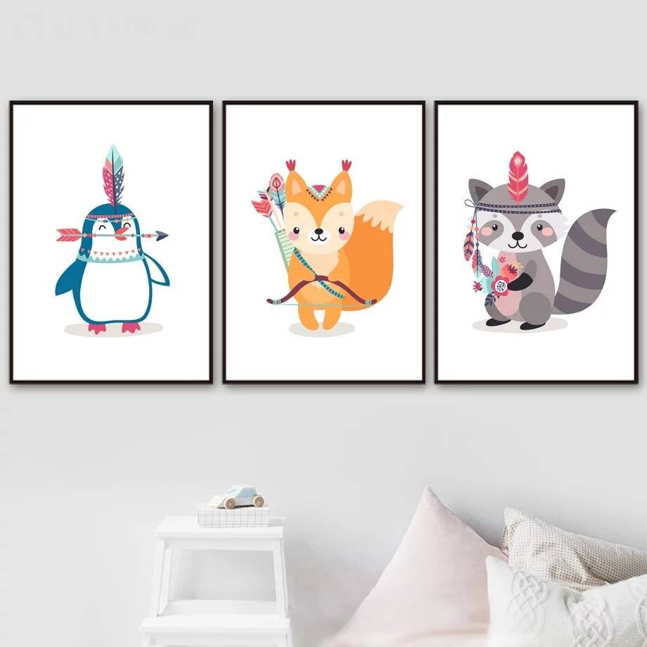 3 Affiches Au Choix Parmi 8 Animaux 100% Coton Décoration Murale Chambre Rigolos Forêt Savane Naissa